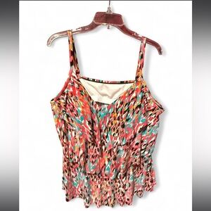Aqua Green vibrant, multicolor tiered ruffle tankini top women’s 26